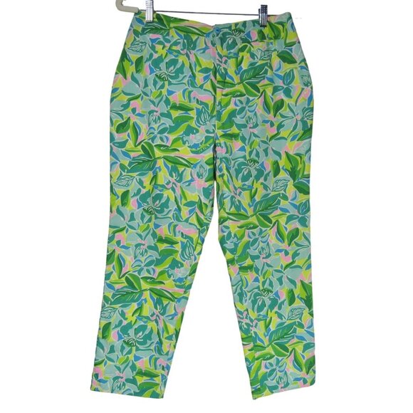 LILLY PULITIZER Tropical Floral Green Crop Pants Coastal Cruise Beach Vacation M - Picture 1 of 9